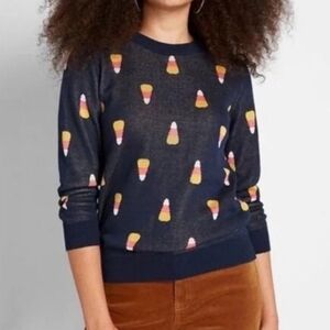 ModCloth Sweater All Over Candy Corn Print Size 1X Halloween